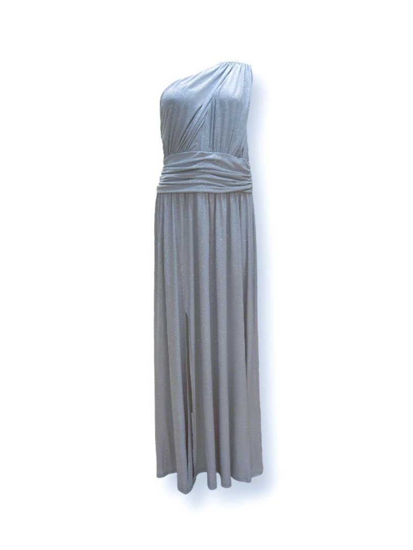 Μακρύ Glitter Φόρεμα One Shoulder Ασημί Le Vertige Anerio
