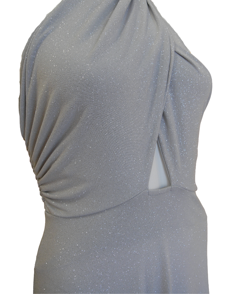 Μακρύ Glitter Φόρεμα Off Shoulder Ασημί Egoista Anerio