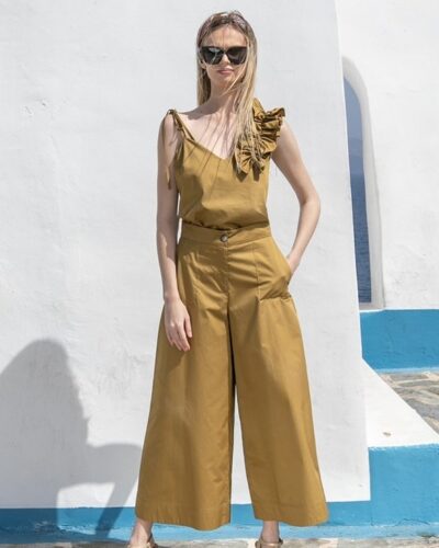 Cropped Παντελόνα Λαδί White22 Anerio