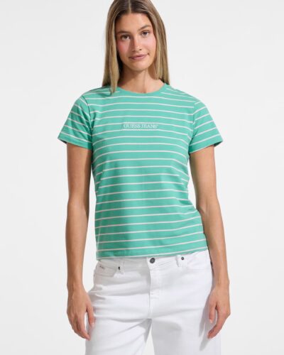 Κλασικό ριγέ t-shirt με κεντημένο λογότυπο Βεραμάν W4BI53KCIE1 Guess Jeans Anerio