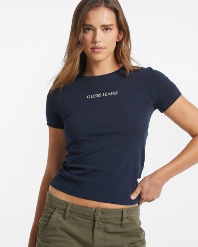 T-shirt slim με στάμπα με λογότυπο Μπλε W4YI01J1314 Guess Jeans Anerio