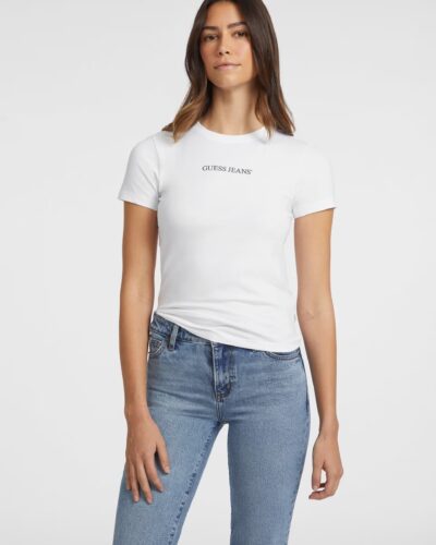 T-shirt slim με στάμπα με λογότυπο Λευκό W4YI01J1314 Guess Jeans Anerio