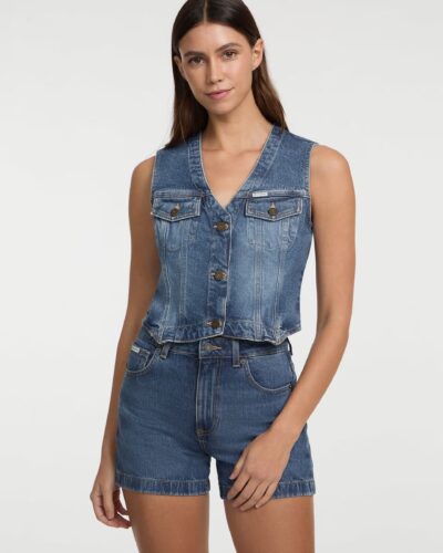 Κροπ τζιν γιλέκο Μπλε W5GN74D5M46 Guess Jeans Anerio