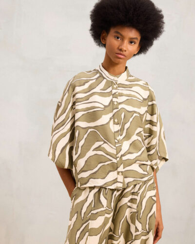 Victoria_1 Πουκάμισο cropped oversized με mao γιακά και ζαπονέ μανίκια Namaste Anerio