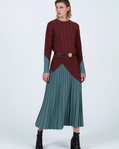 Σύνολο με Δίχρωμη πλεκτή φούστα και Δίχρωμο Πουλόβερ Skatie Anerio