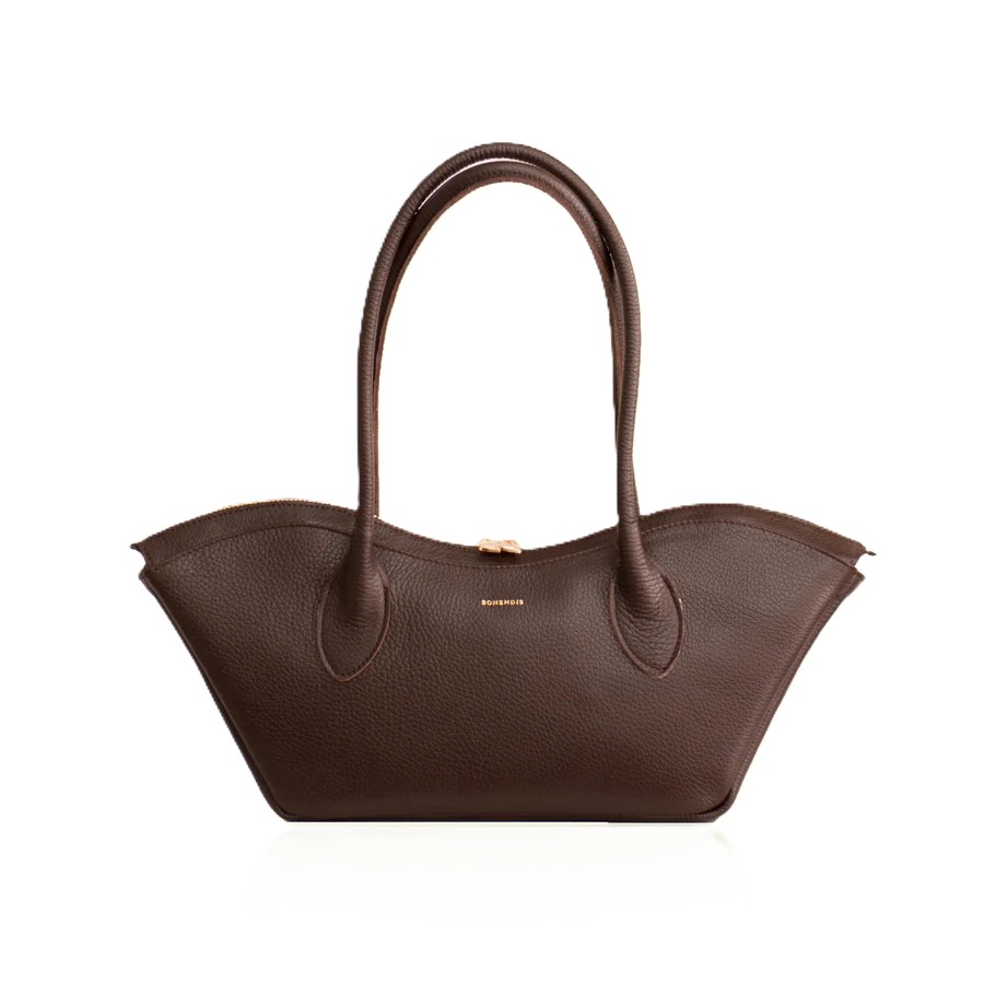 Bisou Small Δερμάτινη Τσάντα Χειρός Dark Brown Bonendis Anerio