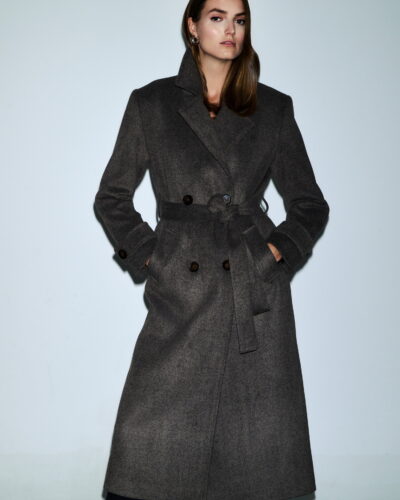 Μακρύ Παλτό με Κουμπιά Καφέ Dejavu Anerio