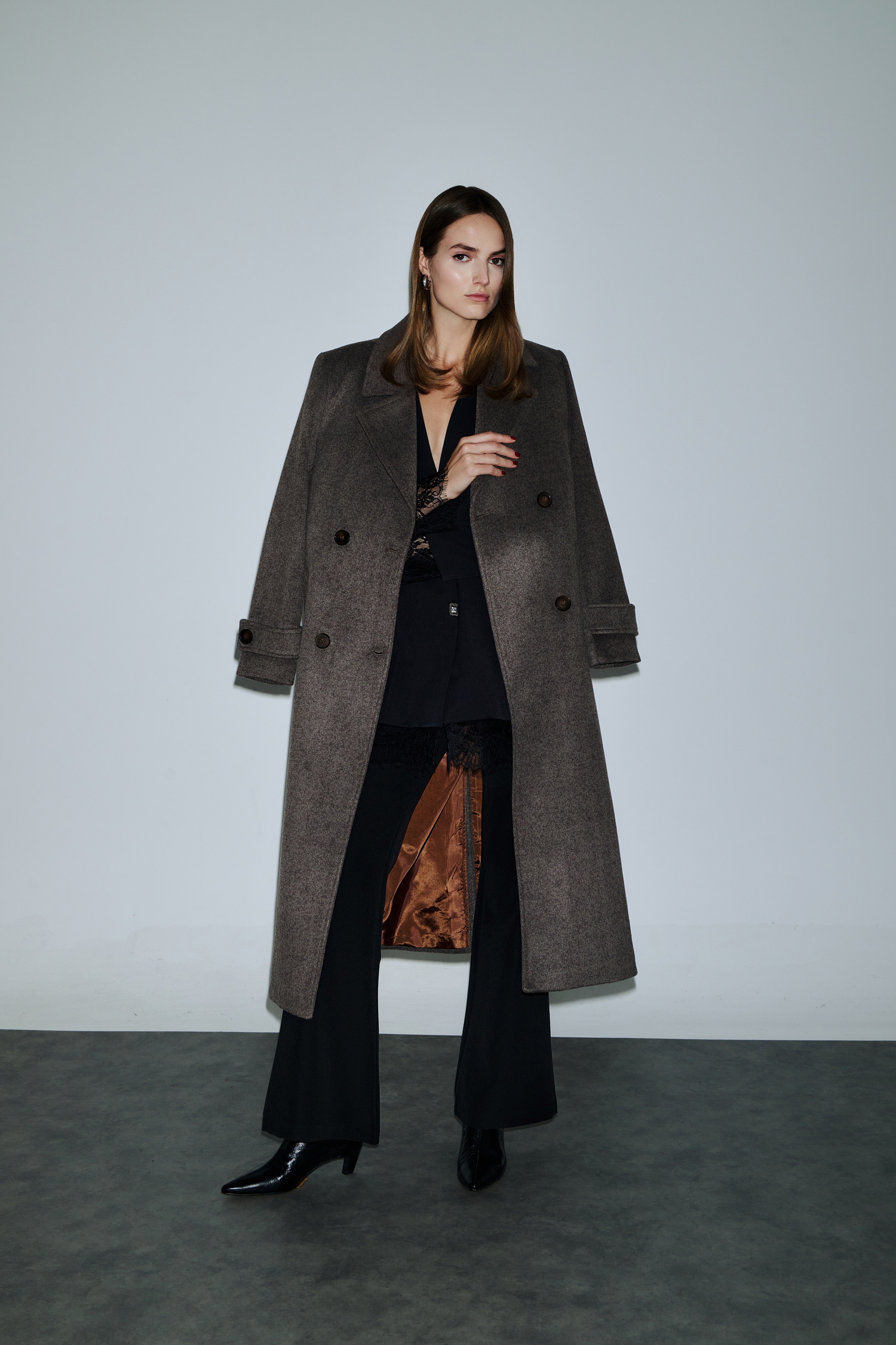 Μακρύ Παλτό με Κουμπιά Καφέ Dejavu - Image 2