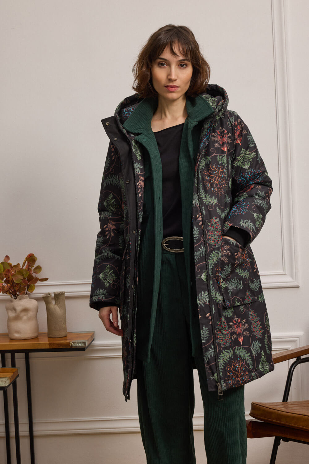 INGA Μπουφάν puffer με botanical print Namaste