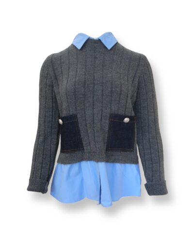 Πουλόβερ γκρι με πουκάμισο Fullah Sugah Anerio