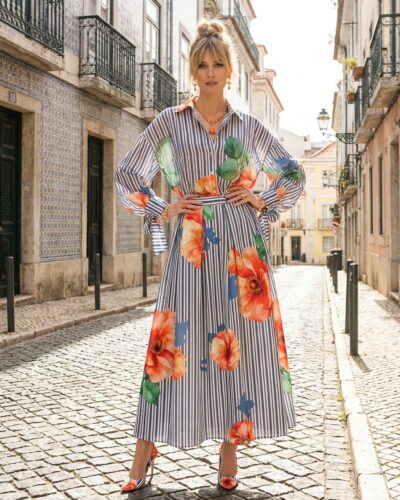 Dejavu Ριγέ Μάξι Φούστα με Λουλούδια Anerio