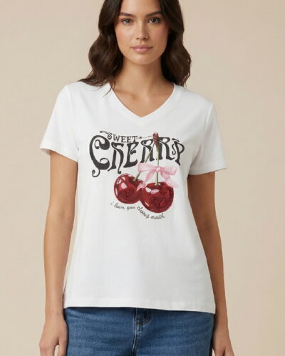 Dejavu Unitee Κοντομάνικη μπλούζα με τύπωμα Cherry Anerio