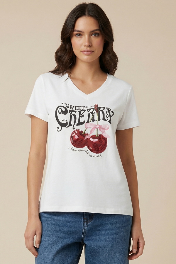 Dejavu Unitee Κοντομάνικη μπλούζα με τύπωμα Cherry Anerio