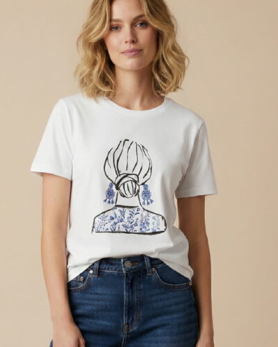 Dejavu Unitee t-shirt με μπλε floral σχέδιο γυναίκας Anerio