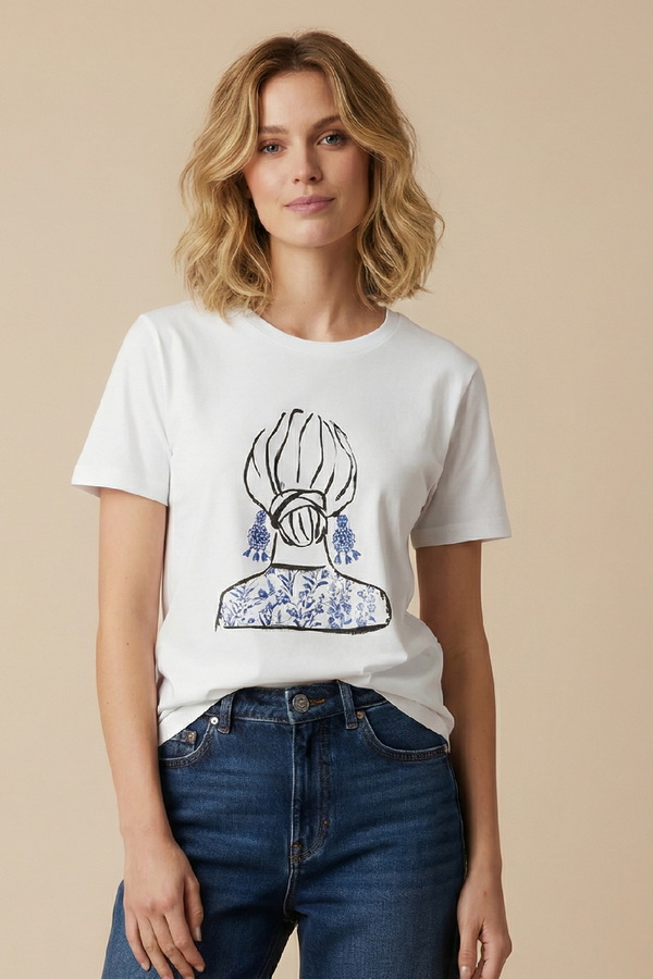 Dejavu Unitee t-shirt με μπλε floral σχέδιο γυναίκας Anerio