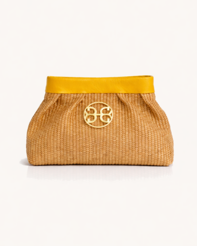 Bonendis Kiss Δερμάτινο Pouch Raffia & Yellow Anerio