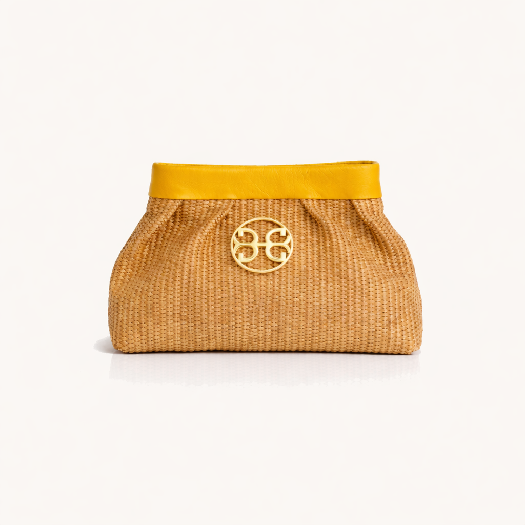 Bonendis Kiss Δερμάτινο Pouch Raffia & Yellow Anerio