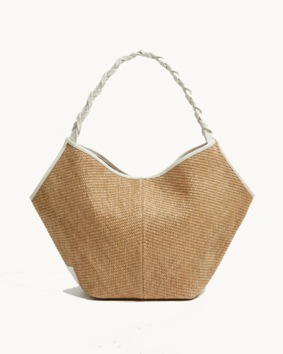 Bonendis Δερμάτινη Helena Small in Raffia & Cream Anerio