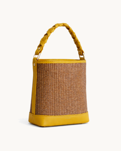Bucket in Raffia & Yellow Leather Anerio