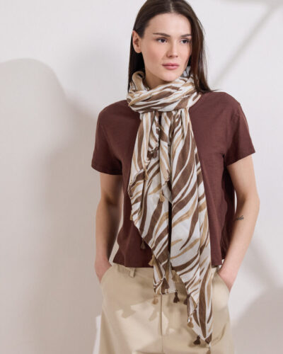 Namaste MARIPOSA Φουλάρι εμπριμέ με διακοσμητικά φουντάκια Anerio