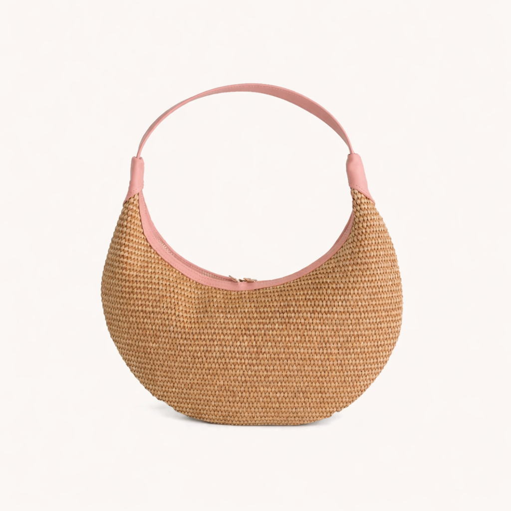 Bonendis Ophelia Small Raffia Shoulder Bag Ροζ Anerio