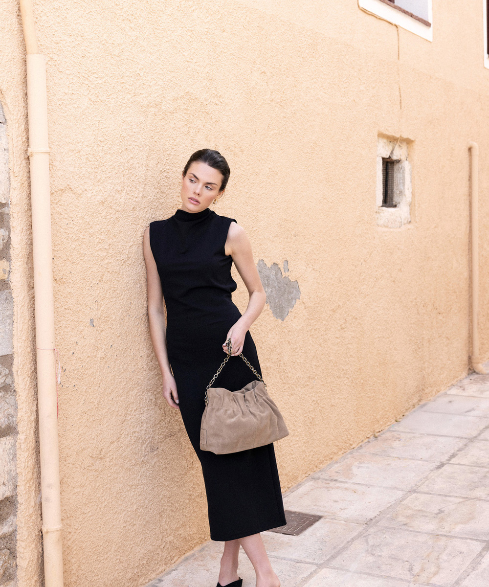 Bonendis Δερμάτινη Τσάντα Nefeli Pouch in Mocca Suede - Image 4