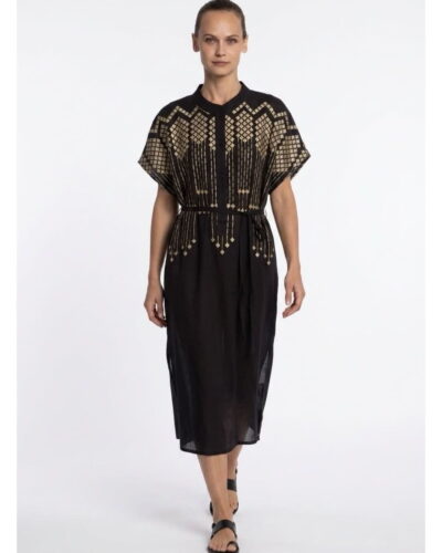 Greek Archaic Kori Μακρύ Φόρεμα Grape Black/Gold Anerio