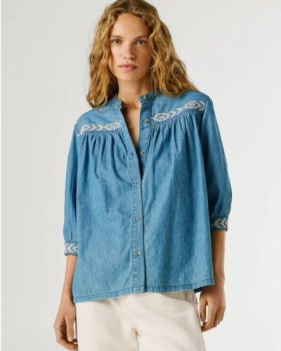 Pepe Jeans Πουκάμισο μπλε με κεντητές λεπτομέρειες Livia Anerio