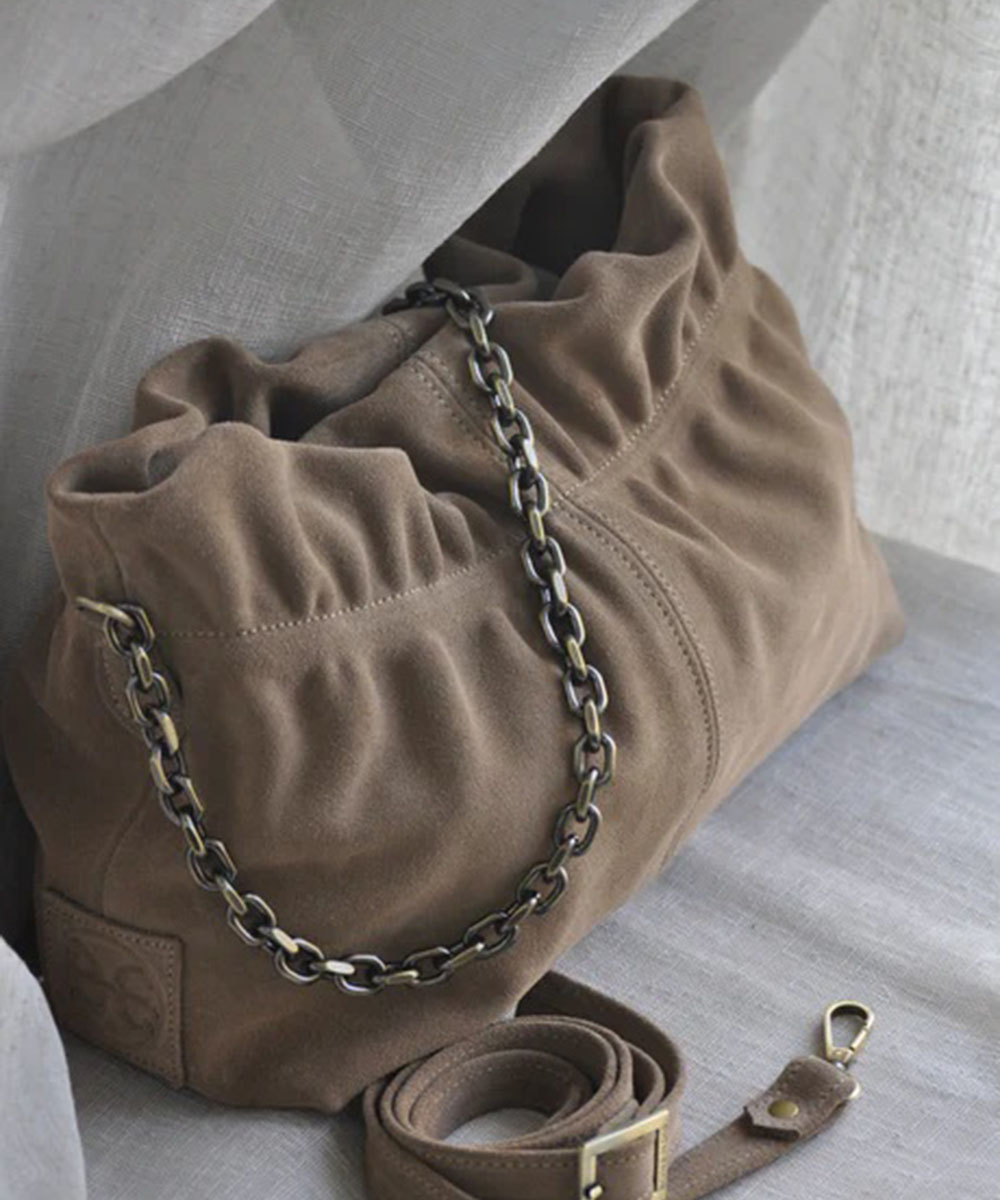 Bonendis Δερμάτινη Τσάντα Nefeli Pouch in Mocca Suede - Image 6