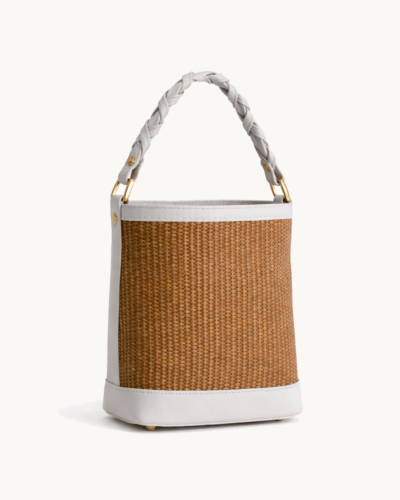 Bonendis Δερμάτινη Τσάντα Bucket in Raffia & Cream Leather Anerio