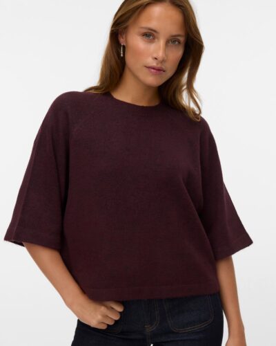 Vero Moda VMEFILE Πουλόβερ με 3/4 μανίκι μπορντώ Anerio